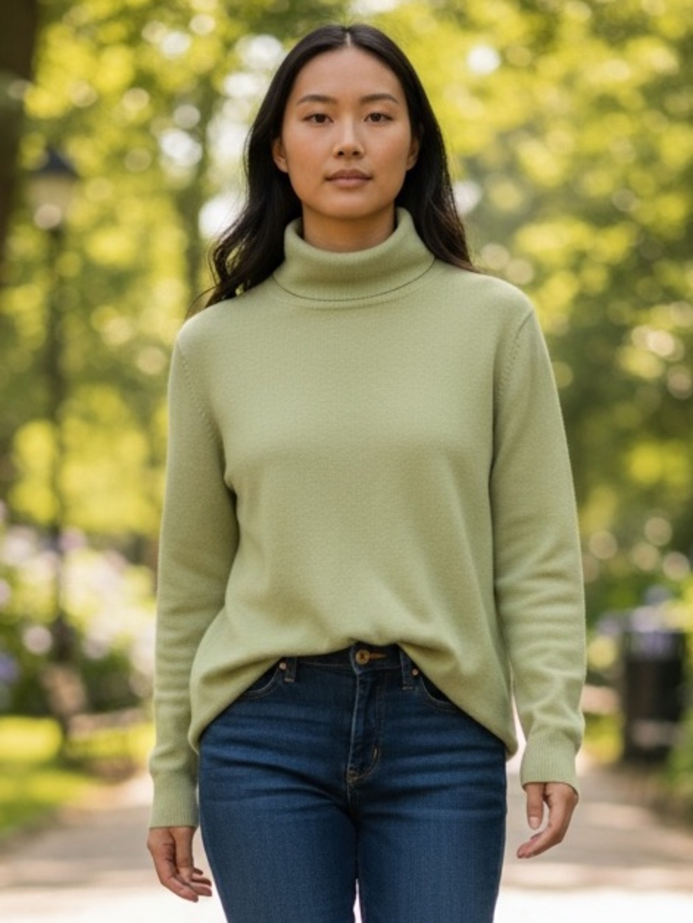 Light Green Turtleneck Sweater - Women's Cozy Knit
